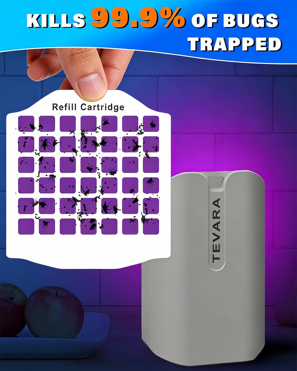 TEVARA Cordless Flying Insect Trap Refills, 5 Cartridges, Original Super Sticky Cards, High Efficiently Stick Fruit Flies, Gnats, Moths and Houseflies (10 Cartridges)