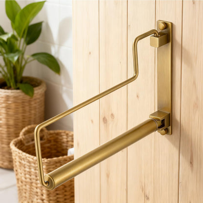 NEWRAIN Folding Wall Mounted Clothes Hanger Rack Clothes Hook Solid Brass with Swing Arm Holder Clothing Hanging System Closet Storage Organizer Heavy Duty Drying Rack Wall Mount,Brushed Gold