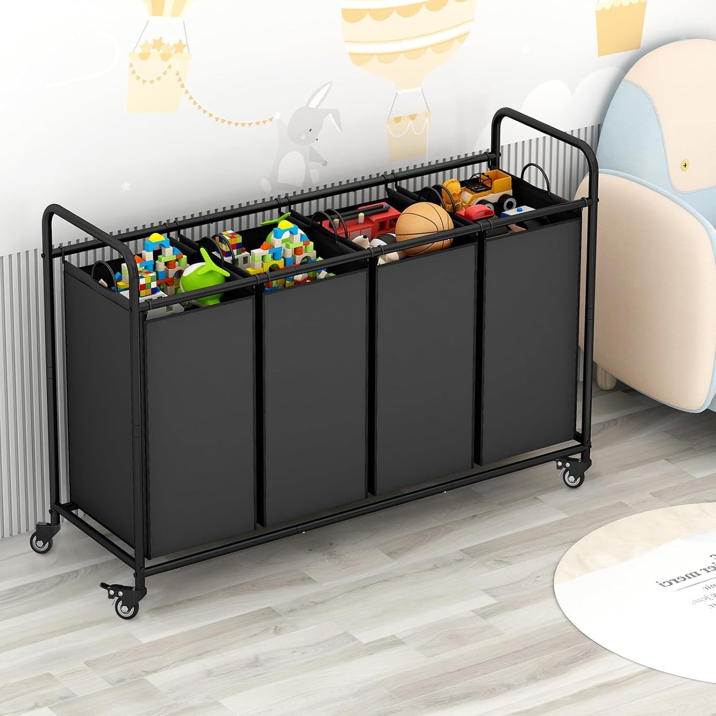 LINZINAR 3-Bag Laundry Hamper, Black Laundry Basket, 35.6 Gal(135 L) Laundry Sorter Cart Laundry Room Organization with Heavy Duty Rolling Lockable Wheels and Removable Bags