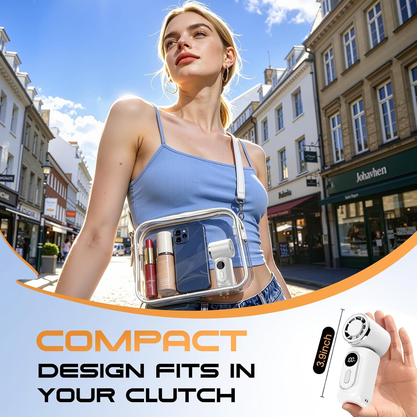 Portable Clip-On Mini Fan 180° Rotating 3000mAh 5-speed | Handheld Mini Fan with LED Display, 14500 RPM Rechargeable Stroller Fan for Travel, Camping, Game day & Office