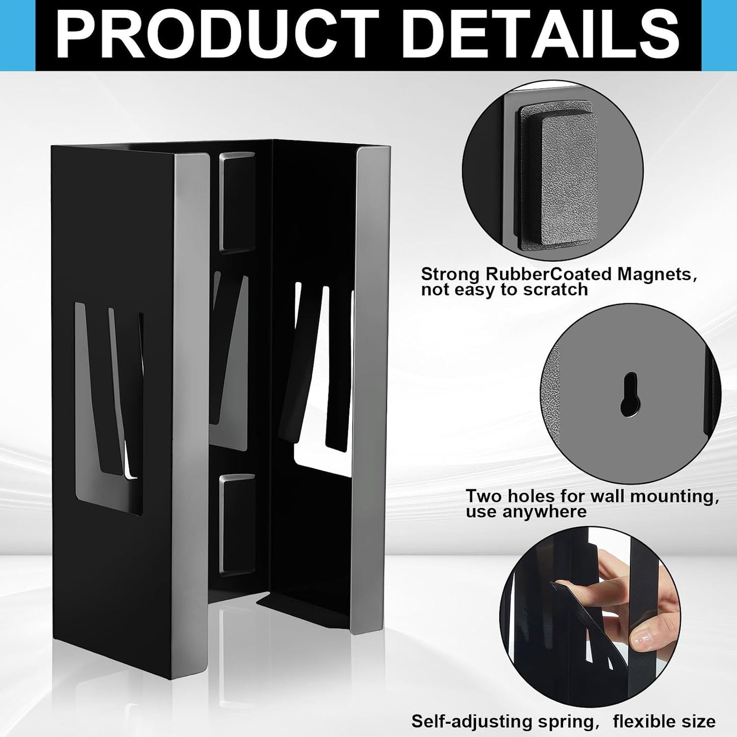 Lounsweer 2 Pcs Magnetic Gloves Dispenser Holders Wall Mount Boxes of Gloves Commercial Quality Towels Wipes Paper Tissue Box Holder Kitchen Fridge Office Workshops Garage Tool Hospital (Black)