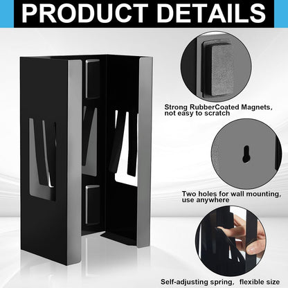 Lounsweer 2 Pcs Magnetic Gloves Dispenser Holders Wall Mount Boxes of Gloves Commercial Quality Towels Wipes Paper Tissue Box Holder Kitchen Fridge Office Workshops Garage Tool Hospital (Black)
