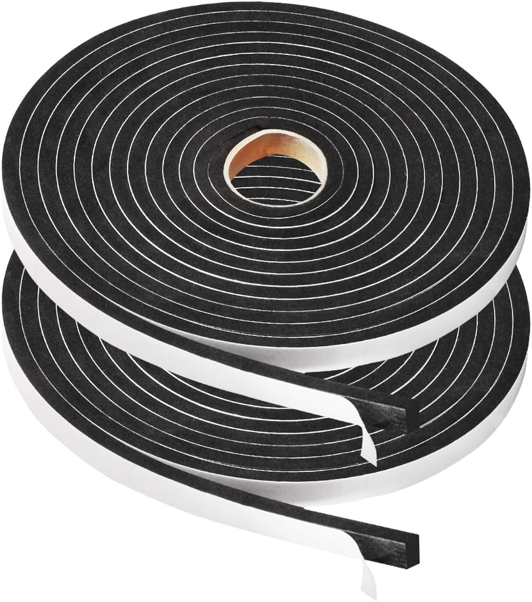 Seal Foam Tape,1/2 Inch W x 1/8 Inch T Weather Stripping for Door and Window,High Density Single Sided Closed Cell Door Insulation Weather Strip, 3 Rolls Total 50FT Black