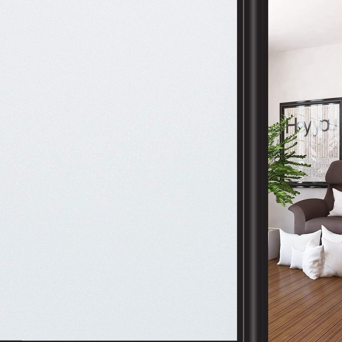 HIDBEA Frosted Window Privacy Film Heat Control UV Blocking, Static Cling Non-Adhesive Reusable Door coverings for Bathroom Home Office (Frosted 17.5 Inch x 6.5 Feet)