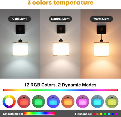 Rechargeable Battery Operated Wall Sconce Set of Two, 8000mAh Wireless Wall Sconces with RGB 15 Colors & Remote Control, Dimmable Wall Lamps for Living Room Bedroom, Gold