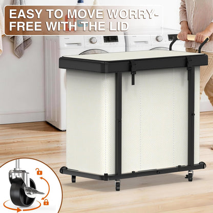 Rolling Laundry Hamper with Wheels, Laundry Hamper 3 Section with Lid, Laundry Basket with Rolling Lockable Wheels and Handle, Laundry Basket Organizer for Laundry Room, Bedroom 230L Black