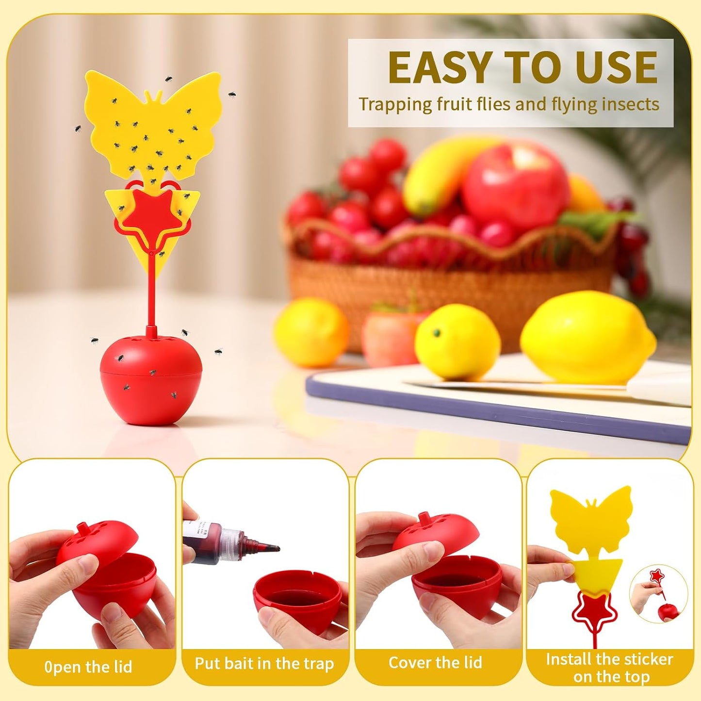Qualirey 18 Pack Fruit Fly Trap for Indoors, Fruit Fly Traps with Yellow Sticky Pads, Gnat Catcher Killer Catcher for Indoors Outdoor Home Kitchen (Not Include Lure Refill Liquid)