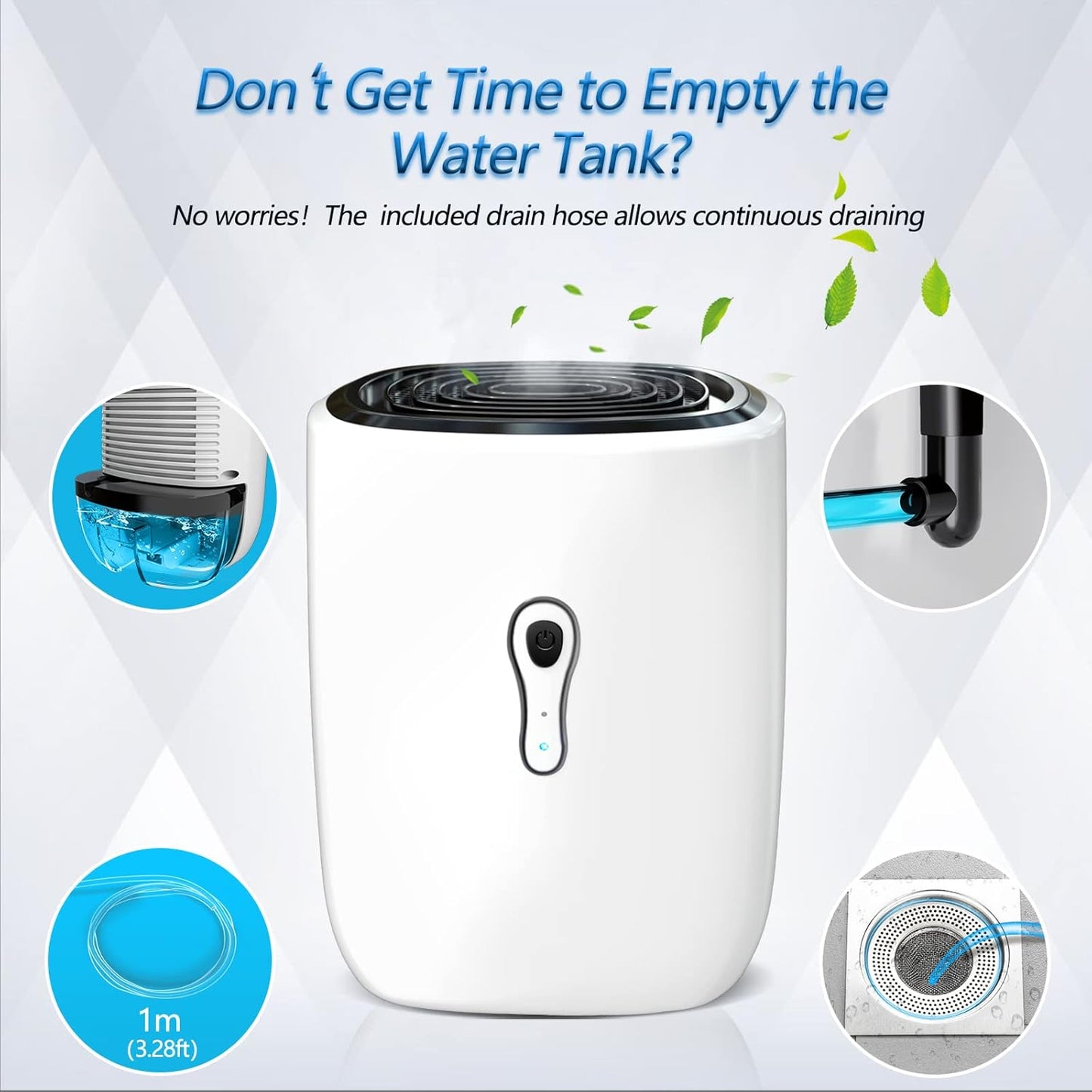 Dehumidifiers for Home 27oz(800ml) Small Auto Shut off Dehumidifiers with Drain Hose,Portable Ultra Quiet Mini Dehumidifier Effective for Bathroom, Basement, Garage, RV, Gun Safe, Closet