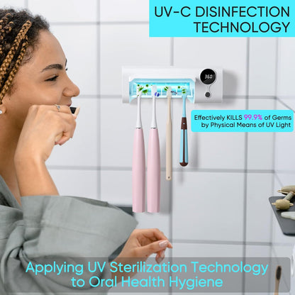 StarWin UV Toothbrush Holder for Bathroom, Timer Function, Rechargeable & Cordless Tooth Brush Cleaner Wall-Mounted, No Drilling, 4 Slots
