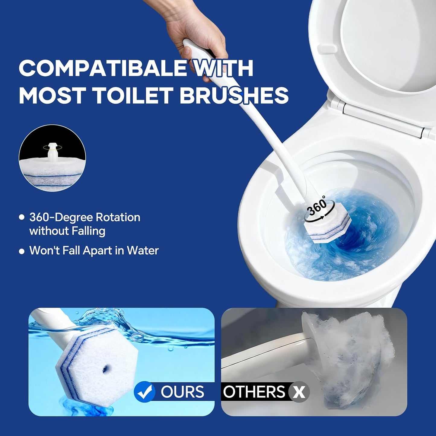 30 Toilet Bowl Refills Fits for Clorox Toilet Brush, Upgrade 3-Layer Disposable Bowl Cleaner Refills for Bathroom Cleaning, 3X Cleaning Power, No Falling Apart
