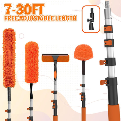 LAANPOLE 26FT High Reach Duster Cleaning Kit with Extension Pole, High Ceiling Fan Cleaner Duster Tool for Fan Blades, Window Washing Kit with Microfiber Feather Duster & Window Squeegee