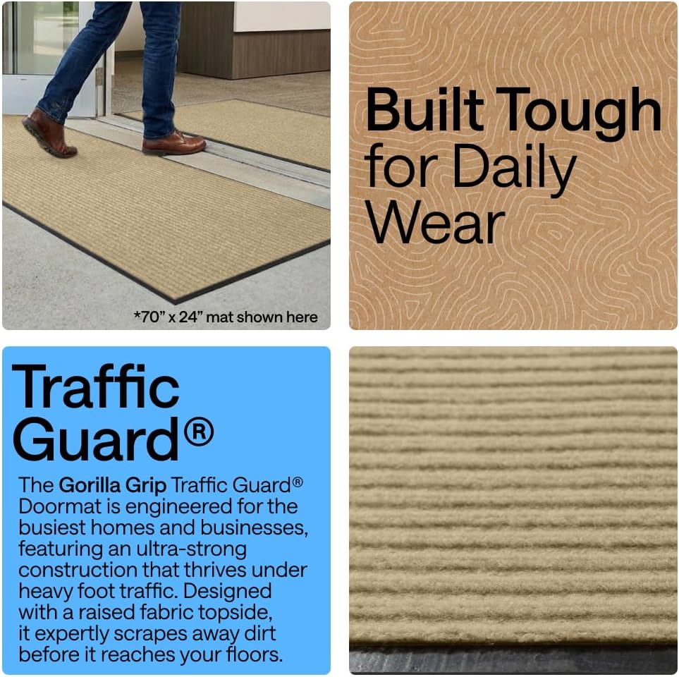 GORILLA GRIP Waterproof Traffic Guard Door Mat, Heavy Duty Entryway Mats, Strong Backing Commercial Utility Rugs for Office Hallway, Garage Floor and Home, Low Profile Carpet Runner, 29x17, Black