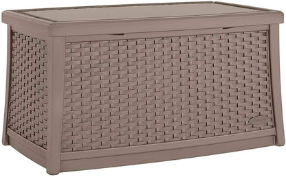 Suncast 30 Gallon Resin Outdoor Patio End Table Storage Box, Java, Made in the USA
