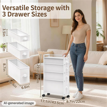 LASZOLA 5 Drawer Narrow Dresser Slim Cabinet Skinny Storage Tower Chest, Ideal for Small Spaces Bathroom, Between Washer and Dryer, Lightweight Mobile on Wheels, Sturdy Fabric Drawers, Black