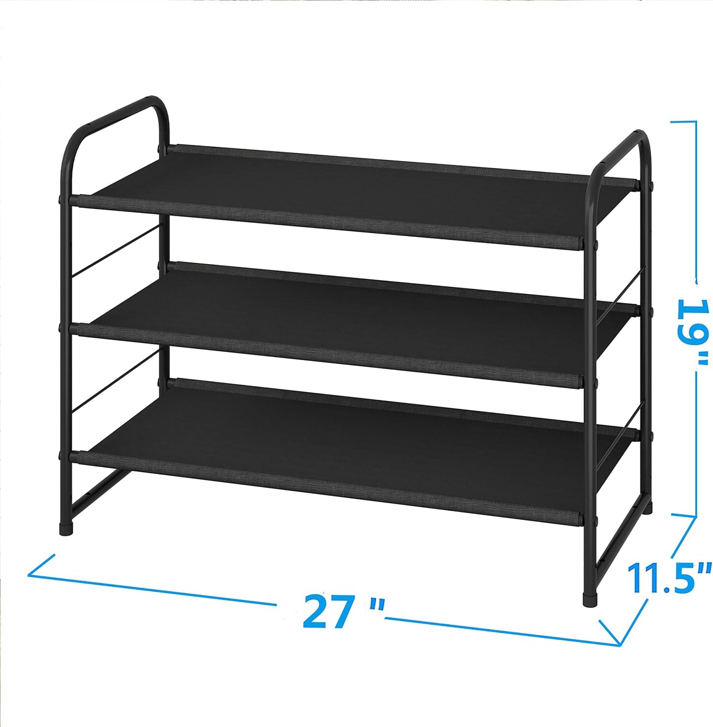 Simple Trending 3-Tier Stackable Shoe Rack, Expandable & Adjustable Shoe Shelf Storage Organizer, Wire Grid, Black
