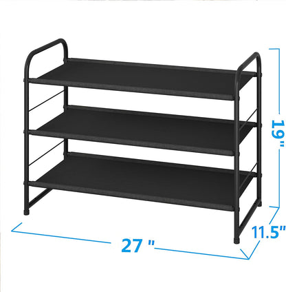 Simple Trending 3-Tier Stackable Shoe Rack, Expandable & Adjustable Shoe Shelf Storage Organizer, Wire Grid, Black