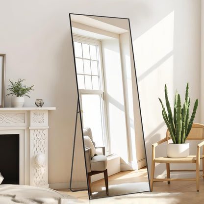 Arched Mirror Full Length, Upgraded 16"x59" Body Wall Mirrors with Shatter-Proof Glass, Floor Standing, Hanging or Leaning, Tall Arch Mirror with Stand Aluminum Alloy Frame for Bedroom, Black