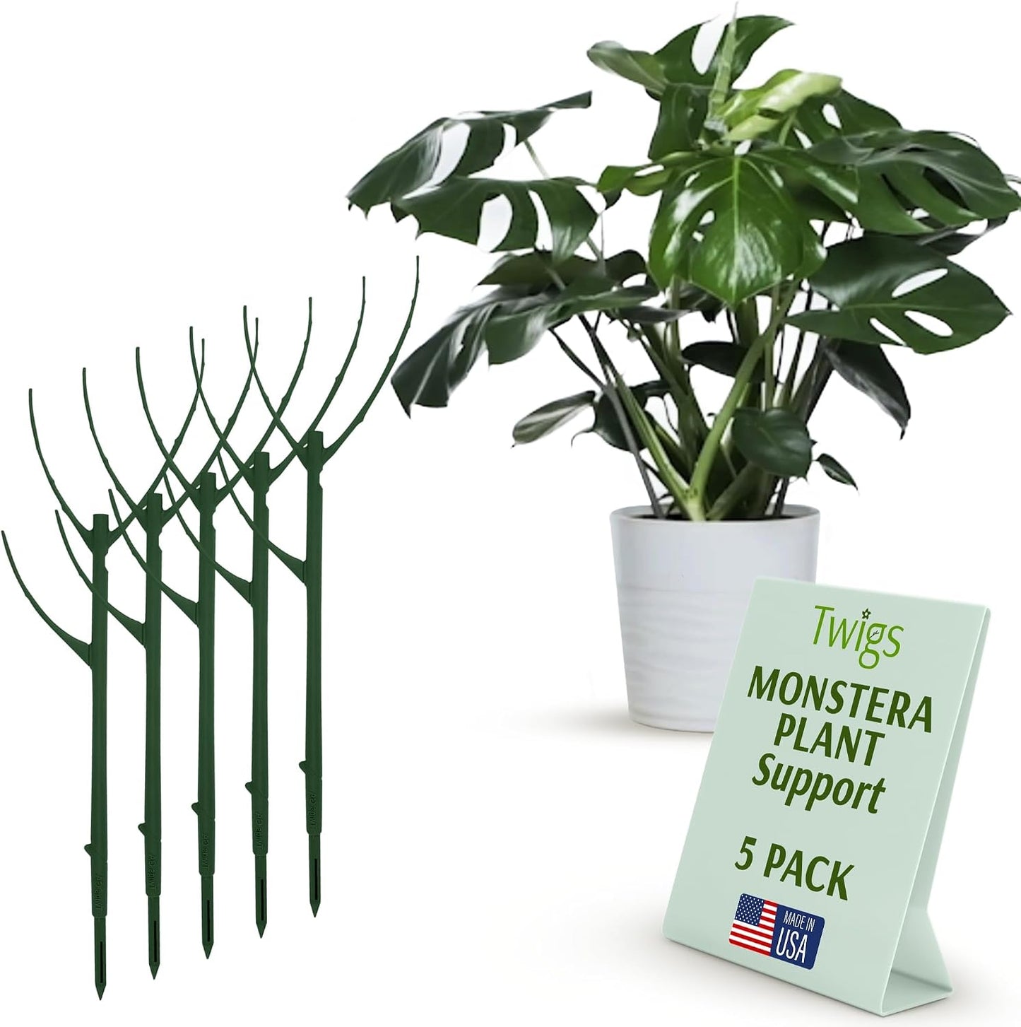 Twigs GA Stackable Plant Support Stakes, Moonstone, 3-Pack, 17" L | Made in USA, UV-Protected Sticks, Natural-Looking Stem Support Stakes, Stackable Poles for Indoor & Outdoor Plants up to 5ft