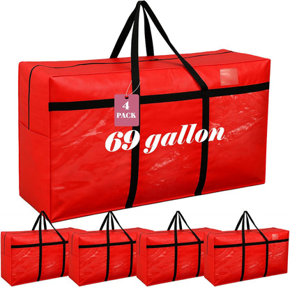 Windyun 4 Pack 57 Gallon Extra Large Moving Bags XXL Heavy Duty Storage Bag with Strong Zipper Handle Jumbo Big Tote Box Foldable for College Dorm Travel Clothes Duffle Blanket Pillow(Red)