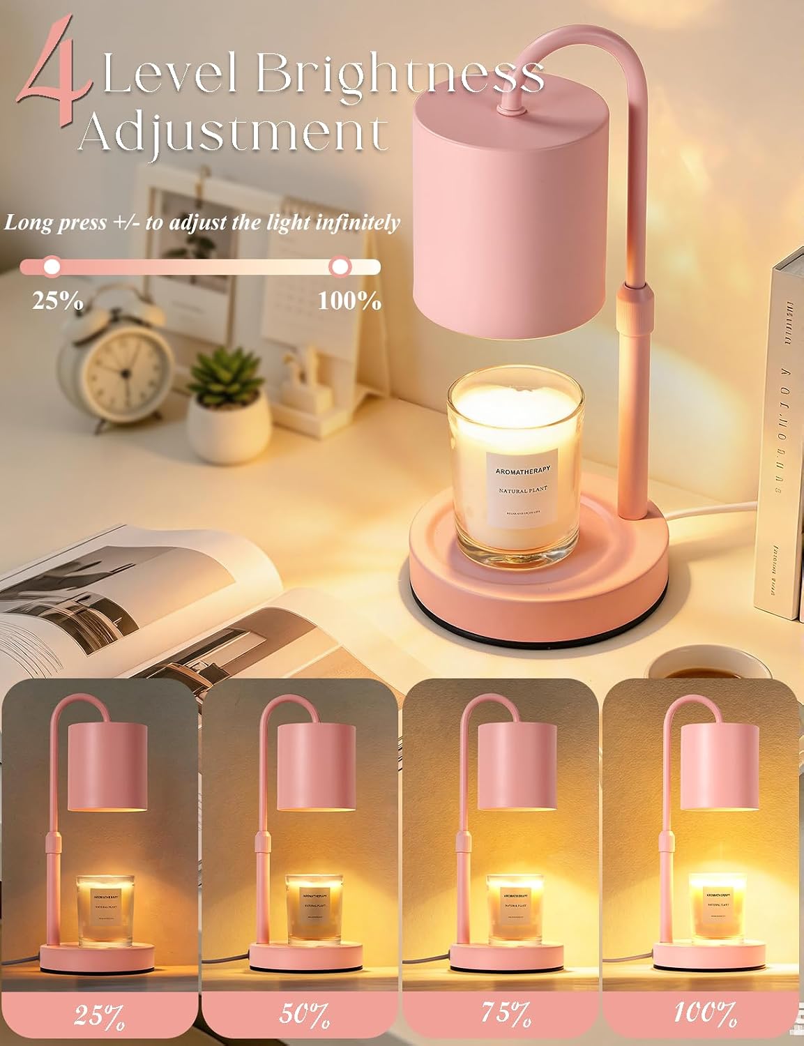 Briever Dimmable Candle Warmer Lamp with Timer, Height Adjustable Electric Candle Wax Warmer, Christmas Birthday Gifts for Women Mom, House Warming Gifts New Home Room Decor, Walnut Solid Wood Base