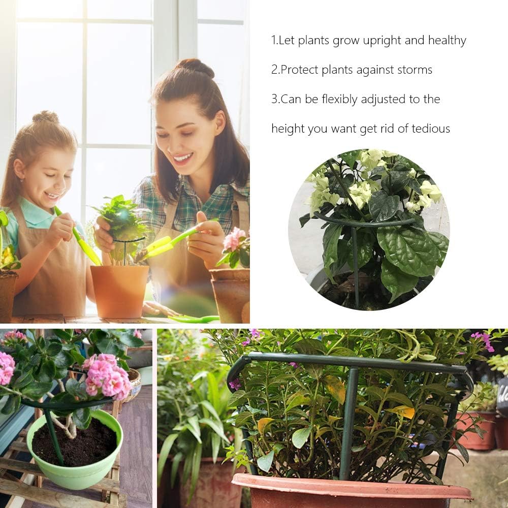 Mwellewm 10 Pack Plant Support Plant Stakes Metal Half Round Search Support Ring Small Plastic Cage Holder Short Stem Flower Pot Climbing Trellis for House Flower Vegetable Indoor Leafy(5.7 x 5.9nch)