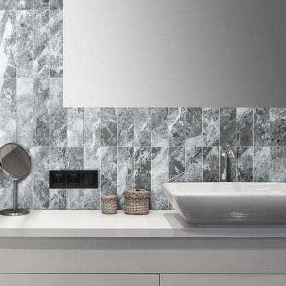 AULIGET 40-Piece Polished White Marble with Gold Peel and Stick Backsplash Wall Tiles, 3" x 12" PVC Faux Stone Stick on Tiles for Backsplash Kitchen, Bathroom, Laundry Room, Camper, Fireplace