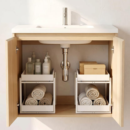 Bamboo Under Sink Organizer Adjustable Height 2 Tier Bathroom Organizer Pull Out Cabinet Storage Kitchen Heave Duty Wood Slide Ou Shelf for Kitchen Bathroom (Black, 2 Packs) (Black, 2 Pack)
