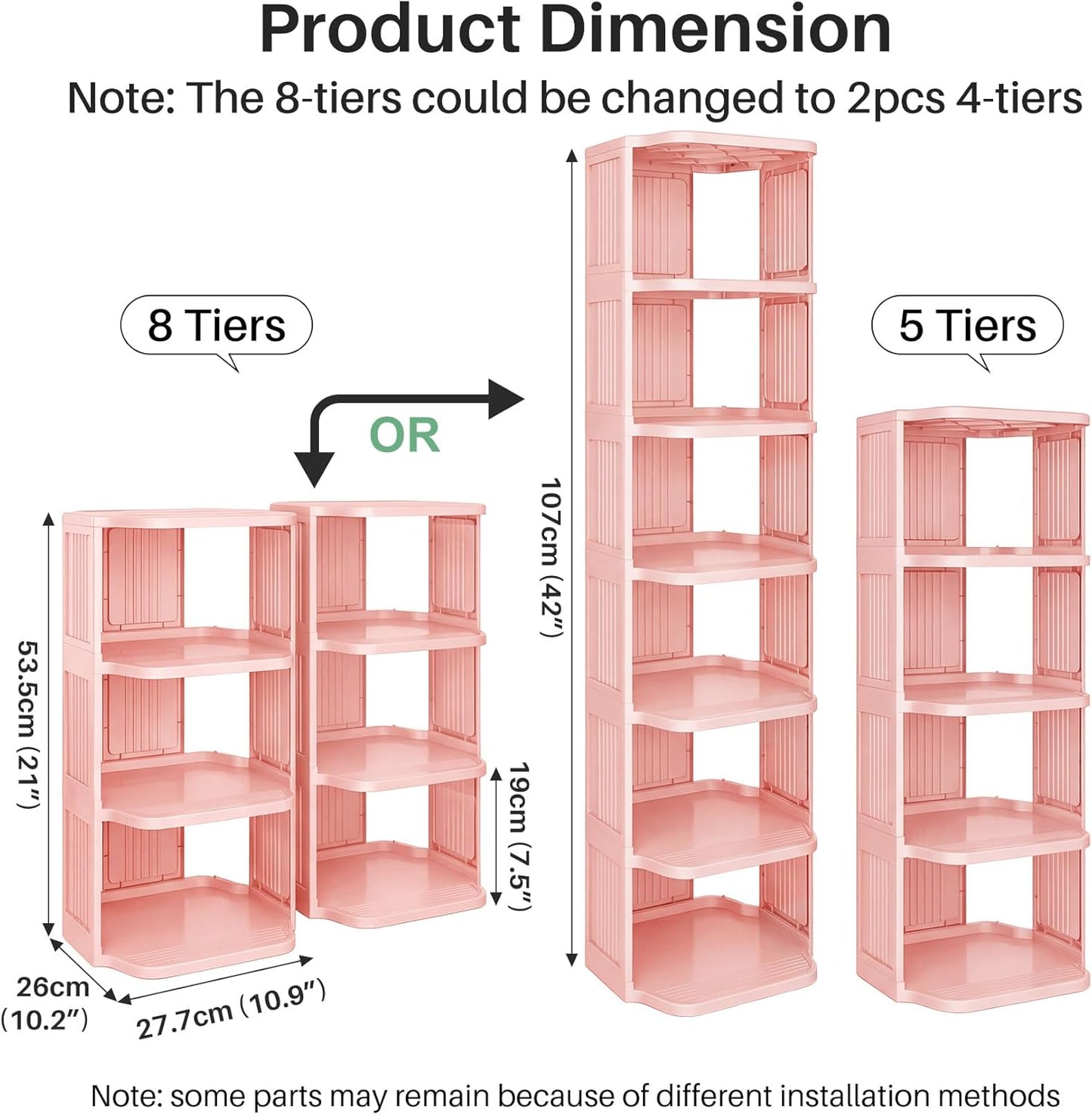Kitstorack 8-Tier Vertical Plastic Shoe Rack, Freestanding Stackable Storage Organizer for Small Closets and Tight Spaces