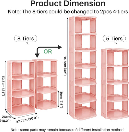 Kitstorack 8-Tier Vertical Plastic Shoe Rack, Freestanding Stackable Storage Organizer for Small Closets and Tight Spaces