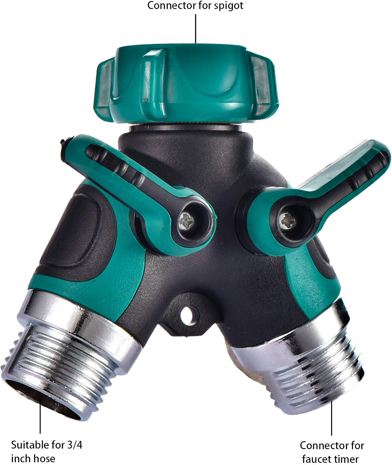 Garden 2 Way Hose Splitter Y Connector with Comfortable Rubber Grip and 360 °Rotatable Top Quick Connect Garden Hose Tee Equipment Valve Shut Off (Green 2)