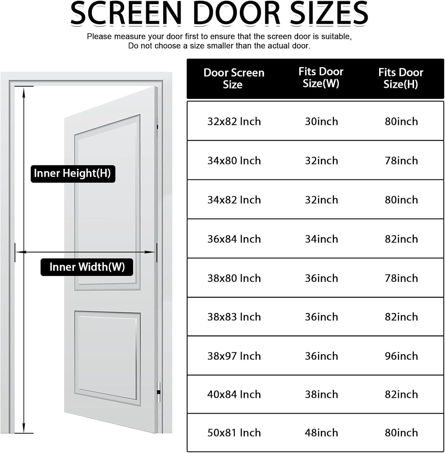 YRH Magnetic Screen Door with Stay Open Buckles - Door Curtains Heavy Duty Self-Sealing Mesh,Powerful Magnets (Fit for Door Size:36x82 Inch,Screen Itself Size:38x83 Inch, Black)