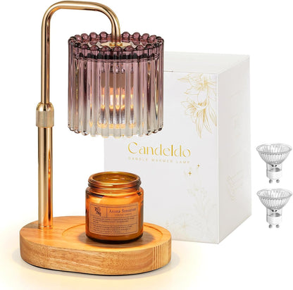 Candeldo Candle Warmer Lamp with Timer: Black Wax Melt Warmer | Height Adjustable, Dimmable, with 2 Bulbs, Modern Farmhouse Decor for Home, Bedroom, Gifts for Women, Birthday, Housewarming