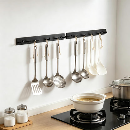 Coat Rack Wall Mounted, Heavy Duty Wall Hooks for Hanging Keys Purse Towel Coat, Premium Stainless Steel Entry Coat Hooks Rack, Large Adhesive Key Holder Towel Racks for Bathroom RV (Black)