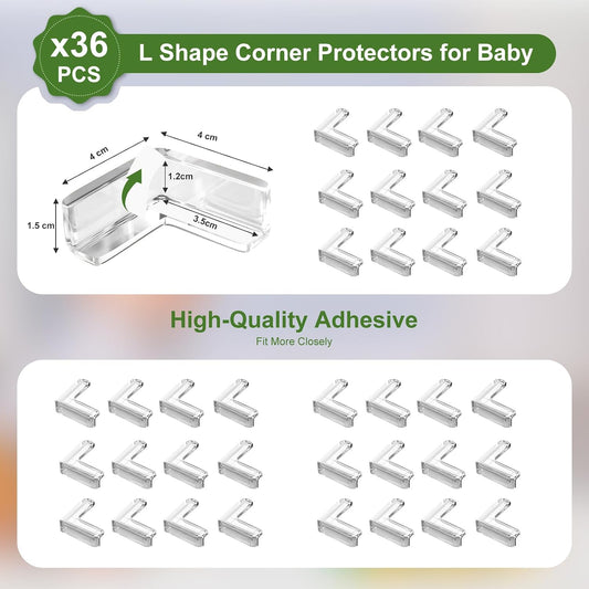 36 Pack Corner Protector Baby, Clear Baby Proof Corners and Edges Furniture Corner & Edge Safety Bumpers Table Corner Covers Protectors and Edge Guards for Baby Proofing, Sharp Edges