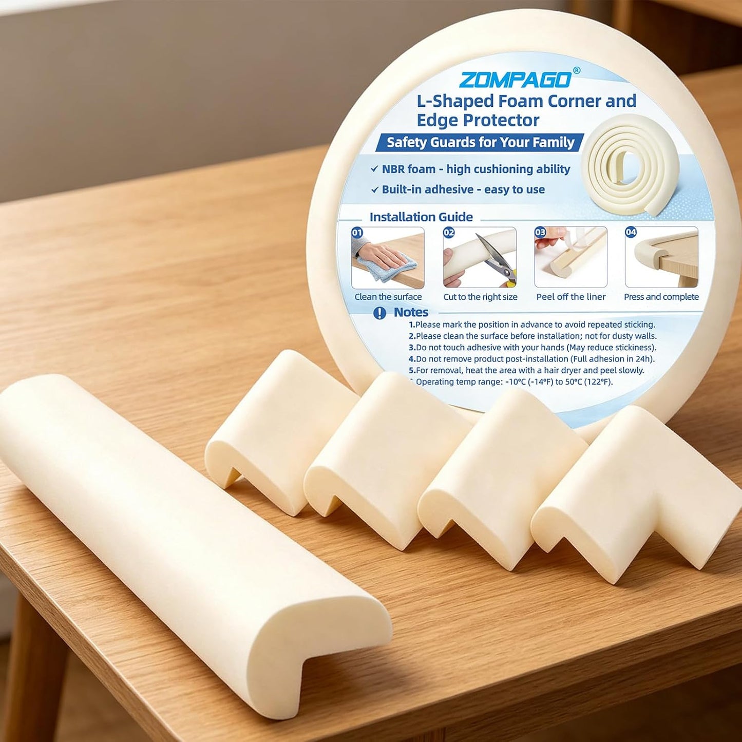 ZOMPAGO Baby Edge Protector Roll (6.56FT) & 8 Corner Guards - White Foam Furniture Corner Protectors - Baby Proof Corners and Edges for Table, Wall, Bed Frame - Baby Proofing Safety Bumpers