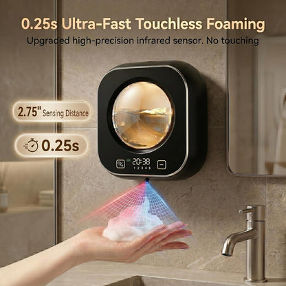 Automatic Foam Soap Dispenser Bathroom,Wall Mounted Touchless Foaming Soap Dispenser Rechargeable with Smart LCD Display & 5-Level Adjustable Foam,Electric Dispenser for Kitchen Office (White)