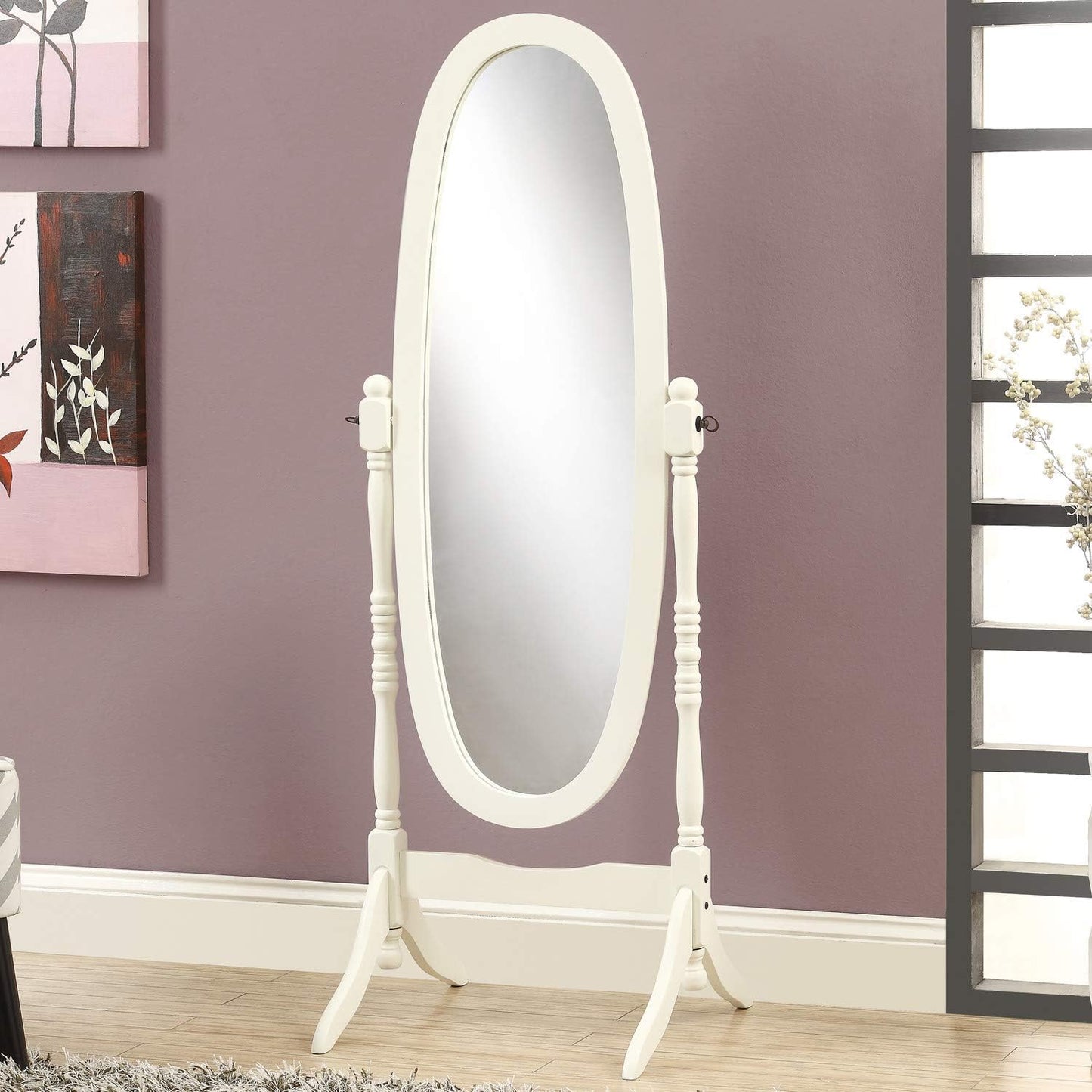 GTU Furniture Swivel Adjustable Full-Length Oval Wood Cheval Stand Floor Mirror(Pink)