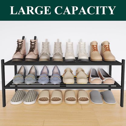 Smiry Bamboo Shoe Rack, 3 Tier Free Standing Wooden Shoe Organizer, Stackable Wood Shoe Storage Shelf for Closet, Entryway, 5 Horizontal Slats, 26.8"x11"x18.3", Natural