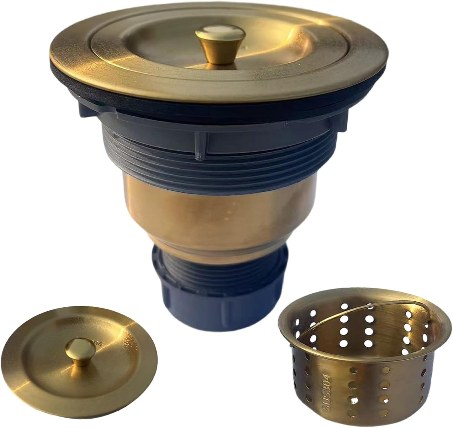 Kitchen Sink Drain Assembly Kit, 3-1/2 Inch Brushed 304 Stainless Steel Basket Strainer with Deep Removable Basket, Stopper & Cover Lid, Fits Standard Kitchen Sinks