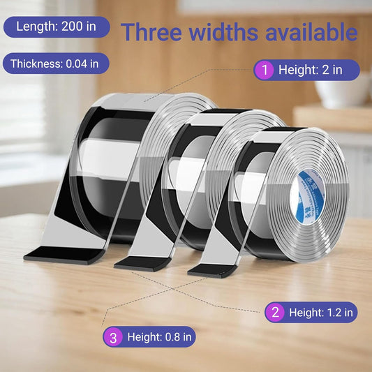 Extra Wide Nano Double Sided Tape - Removable Washable Adhesive for Walls, Home, Tiles, Glass, Mirror - No Residue Heavy Duty Sticky Tape (3 Roll) (0.8 in + 1.2 in)