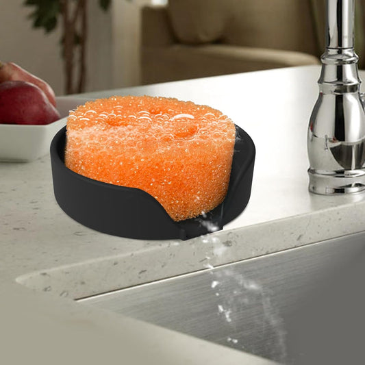 Sponge Holder for Scrub Daddy with Suction Cups and Drain Spout Kitchen Sink Caddy Organizer, Soap Dishes Holder Accessories Rack, Dishwasher Safe - 4.7"x4.7", Green