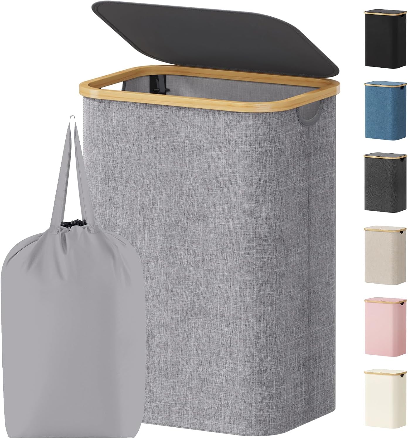 Lifewit 120L Laundry Basket with Lid, Clothes Hampers for Laundry with Bamboo Handles and 2 Removable Bag, Large Foldable Laundry Hamper for Bedroom, Bathroom, Dorm, Laundry Room, Beige