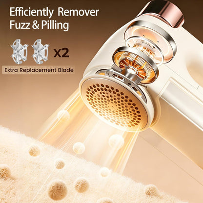 Fabric Shaver, Lint Shaver with Lint Brush, 3-Speed Sweater Shaver to Remove Pilling for Clothing, 6 Leaf Blade, LED Display, Electric Lint Remover for Furniture, Blanket, Couch (Beige)