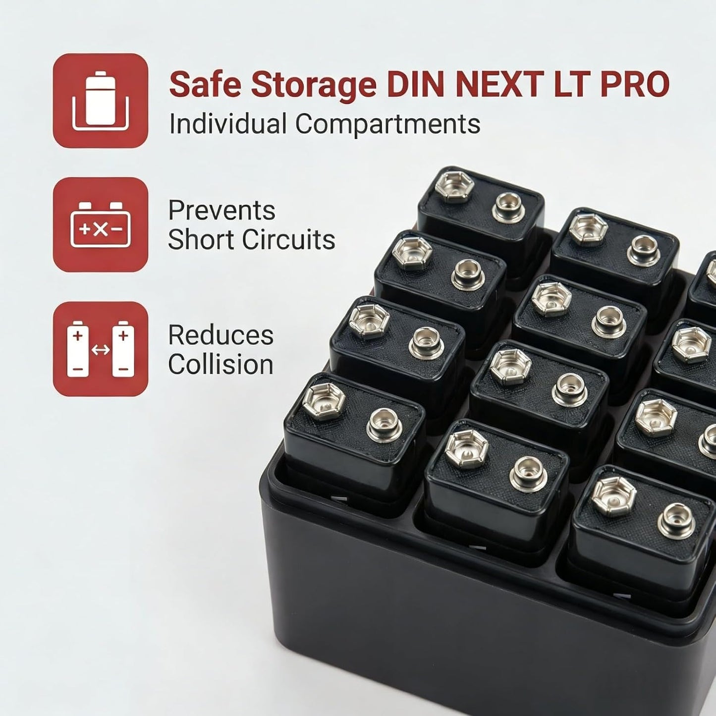 ALCYON Battery Organizer Storage Case, Battery Vault Box Container for 48pcs AA Batteries, Plastic Clear Protective Battery Holder for Travelling/Home/Office (Black, Large)