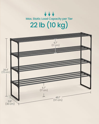SONGMICS Shoe Rack, 6-Tier Shoe Organizer, Metal Storage Shelf, Upright or Upside Down, for 24-30 Pairs, Stackable, for Entryway, 11.8 x 36.2 x 42.7 Inches, Black ULSA306BH01