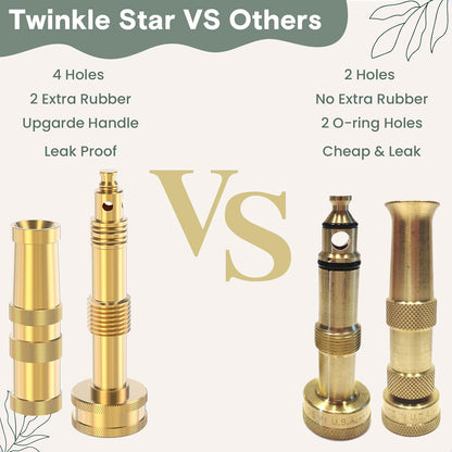 Twinkle Star Heavy-Duty Brass Adjustable Twist Hose Nozzle, 2 Pcs | 3/4” GHT Brass Garden Hose Nozzle, Adjustable Water Flow