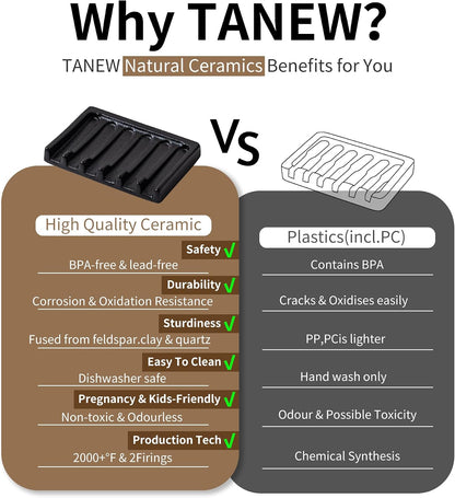 Tanew Self Draining Premium Ceramic Soap Dish, Bar Waterfall Soap Dish, Shower Soap Holder Sponge Holder Soap Tray Savers for Bathroom, Shower, Kitchen, Sink and Countertop