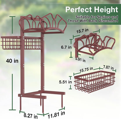 Qatsrin Upgraded Garden Hose Holder with Large Basket, Heavy Duty Water Hose Holder Supports 160-ft Hoses, Freestanding Detachable Hose Stand Storage Reel Hanger Rack for Yard Lawn Farm