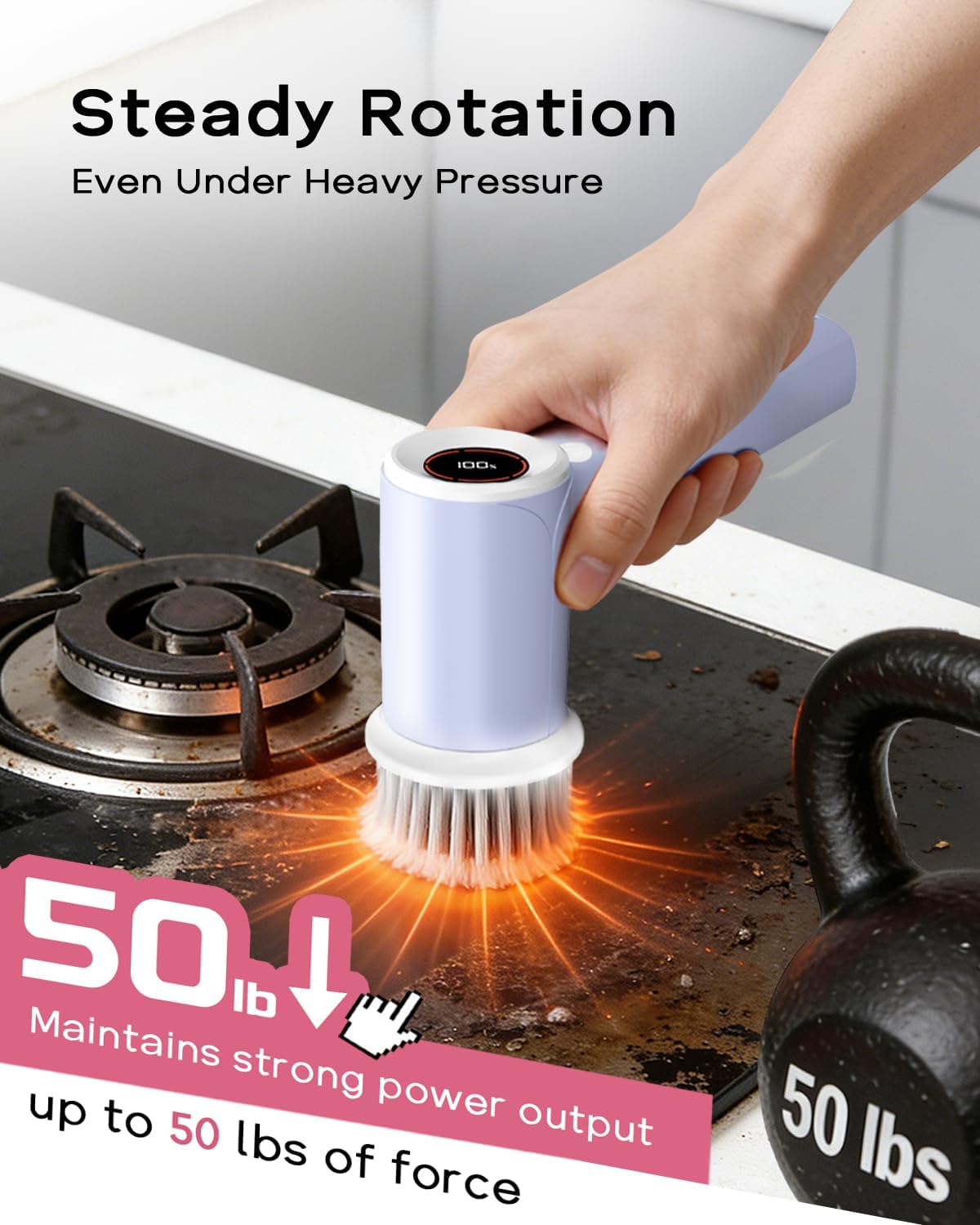 PUFTEM Electric Spin Scrubber for Bathroom Cleaning, Cordless Shower Scrubber with 6 Brush Heads, Dual-Direction Rotation, Handheld Cleaning Brush for Grout, Tile, Tub, Sink & Corners, Purple