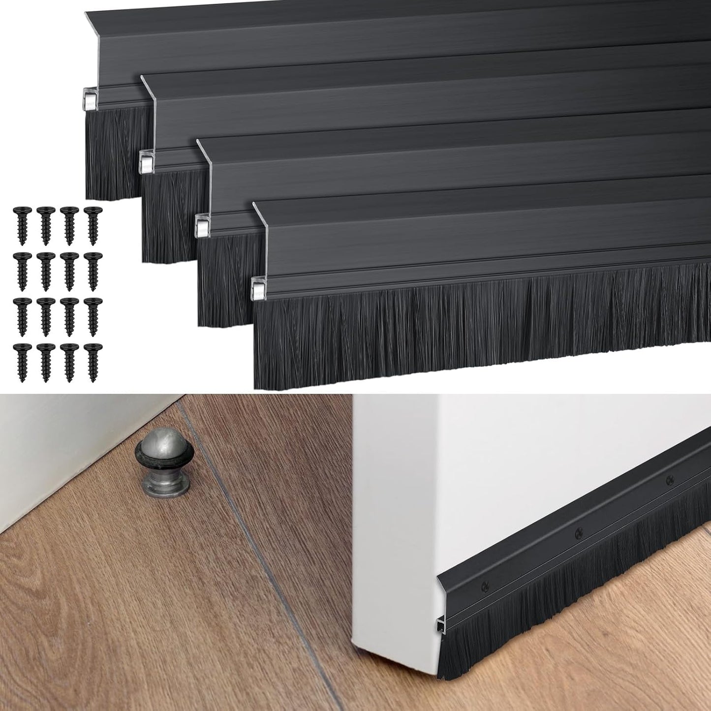 Hushee 2 Pcs 36 Inches Brush Door Sweep for Exterior, Aluminum Commercial Door Sweep Bottom All-Season Alloy Brush for Exterior and Interior Sealing Gaps Keeps Cold Air, Dust Out (White)